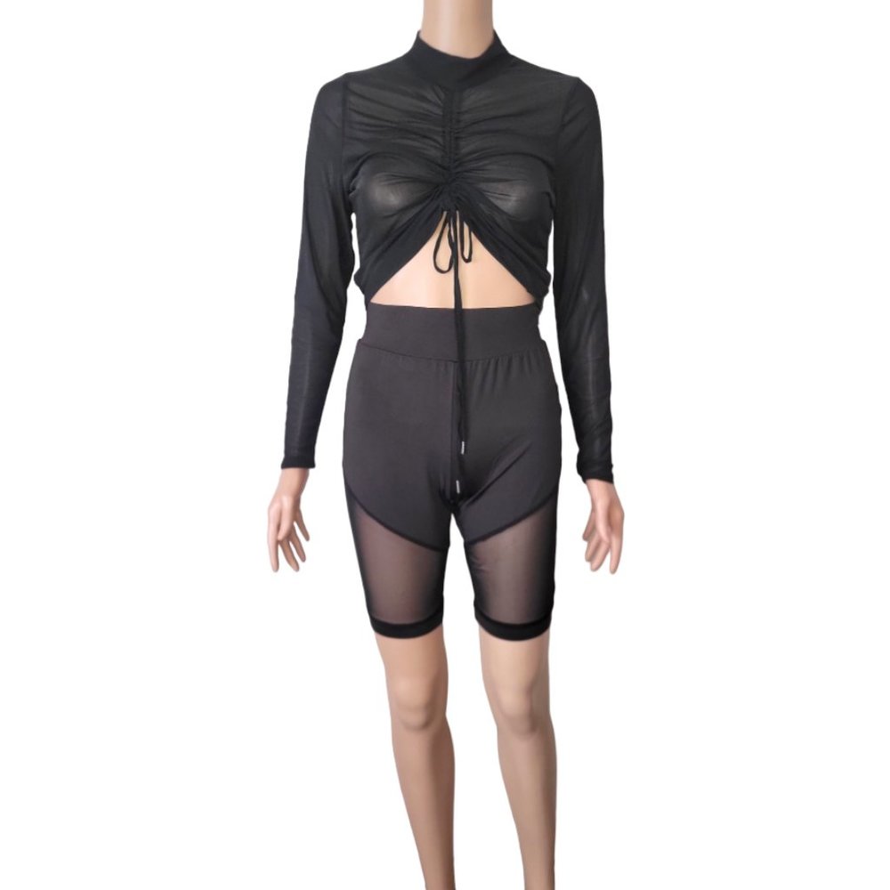 2 piece shorts and sheer top